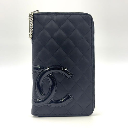 Chanel Cambon Line Coco Mark Round Zipper Serial No 19 Leather Black Long