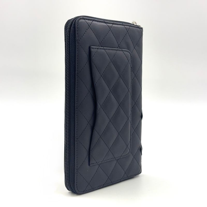 Chanel Cambon Line Coco Mark Round Zipper Serial No 19 Leather Black Long