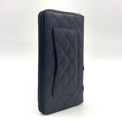 Chanel Cambon Line Coco Mark Round Zipper Serial No 19 Leather Black Long