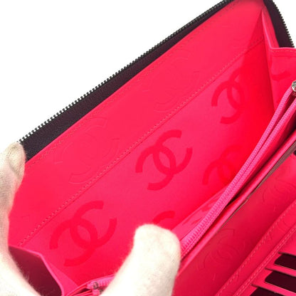 Chanel Cambon Line Coco Mark Round Zipper Serial No 19 Leather Black Long