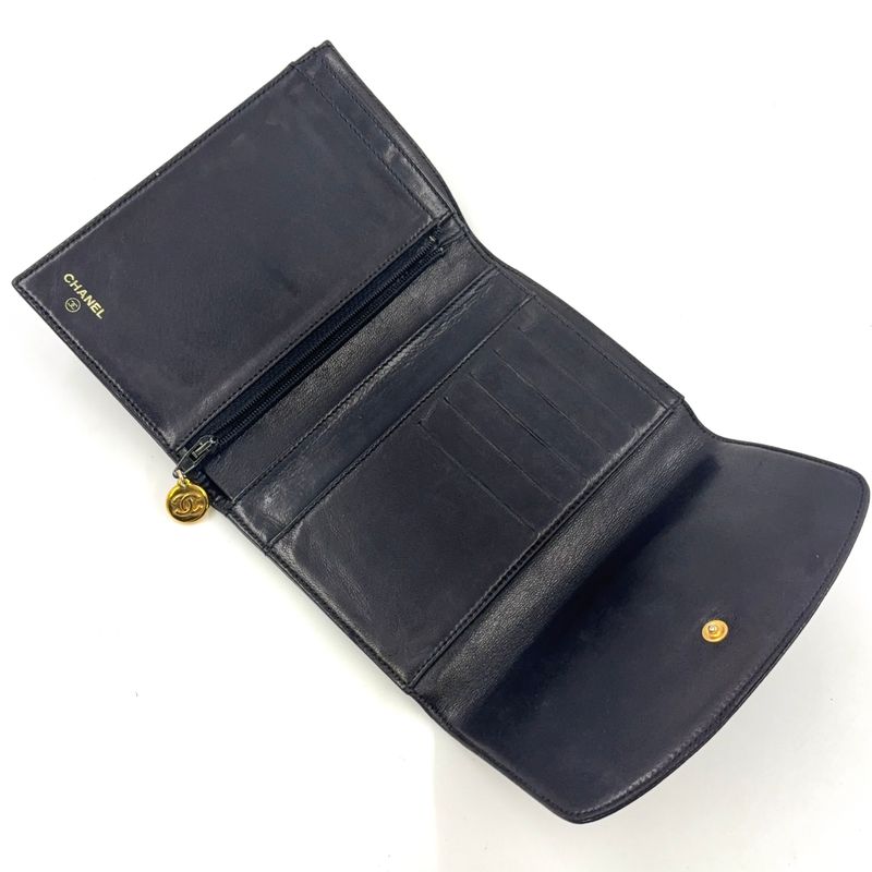 Chanel Coco Mark Serial No 4 Caviar Skin Black Wallet Gold