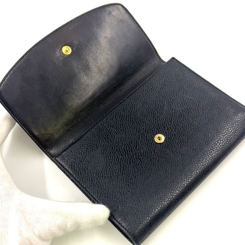 Chanel Coco Mark Serial No 4 Caviar Skin Black Wallet Gold