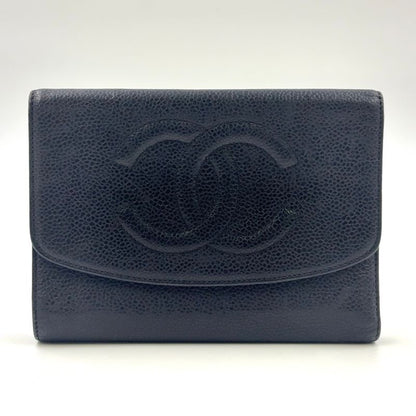 Chanel Coco Mark Serial No 4 Caviar Skin Black Wallet Gold