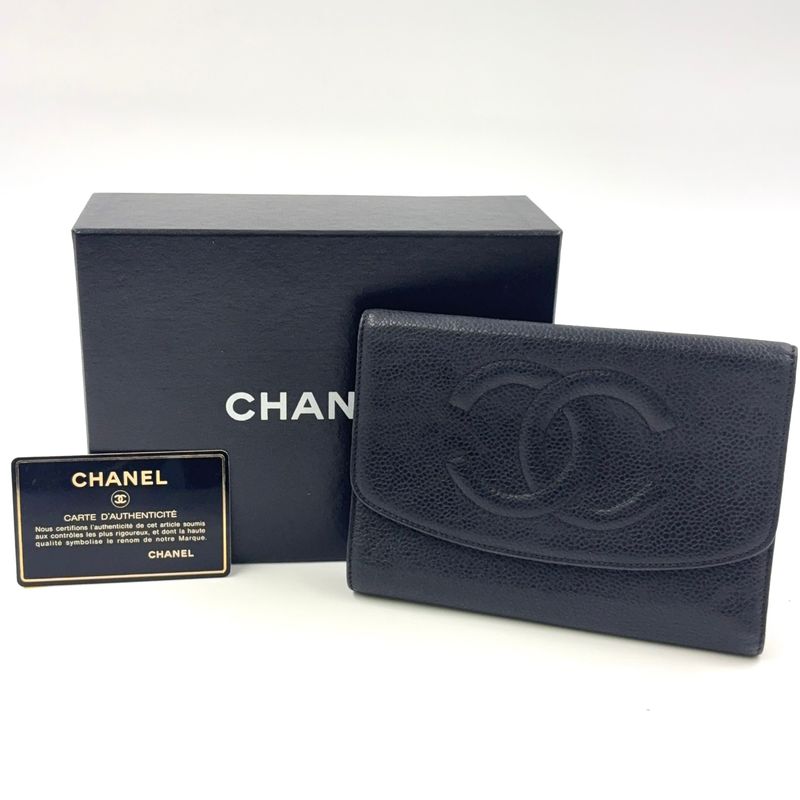 Chanel Coco Mark Serial No 4 Caviar Skin Black Wallet Gold