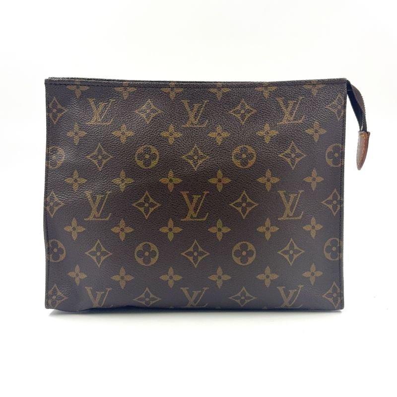 Louis Vuitton Poche Toilette 26 Monogram Leather × PVC Brown Clutch Bag Gold