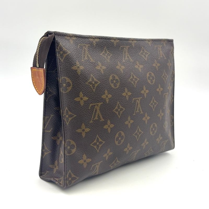 Louis Vuitton Poche Toilette 26 Monogram Leather × PVC Brown Clutch Bag Gold