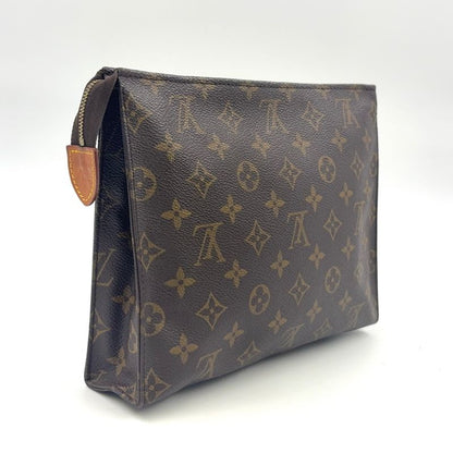 Louis Vuitton Poche Toilette 26 Monogram Leather × PVC Brown Clutch Bag Gold