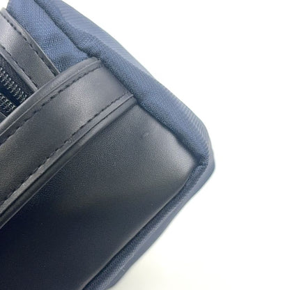 Christian Dior Double Zip Polyester Navy Clutch Bag Silver