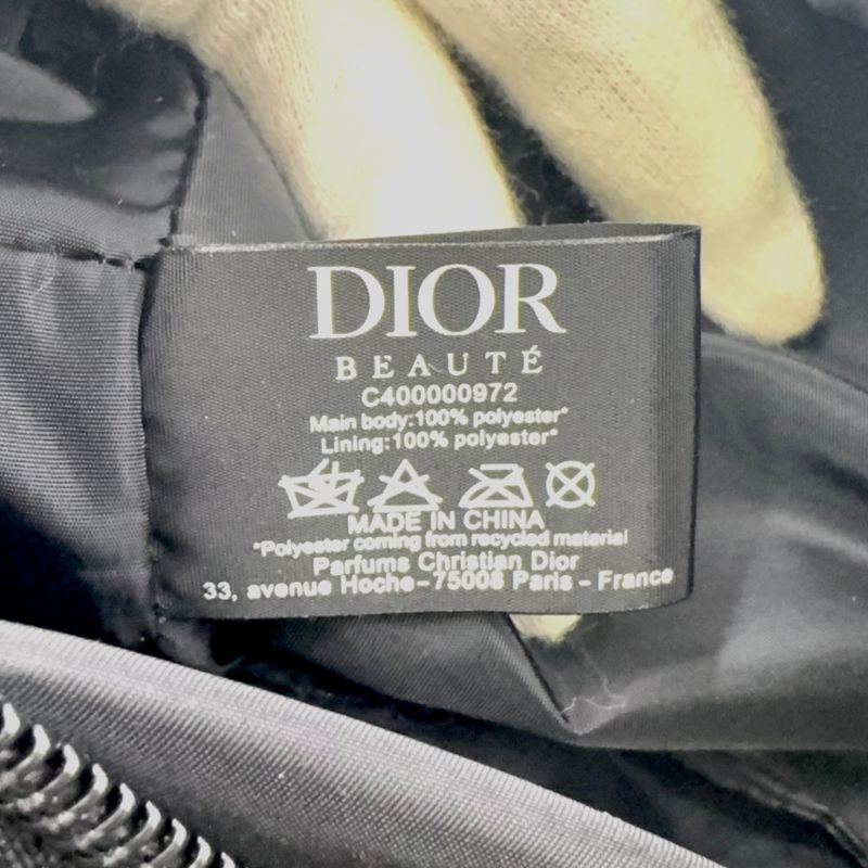 Christian Dior Double Zip Polyester Navy Clutch Bag Silver