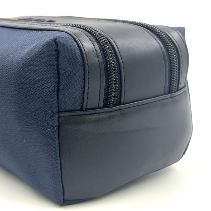 Christian Dior Double Zip Polyester Navy Clutch Bag Silver