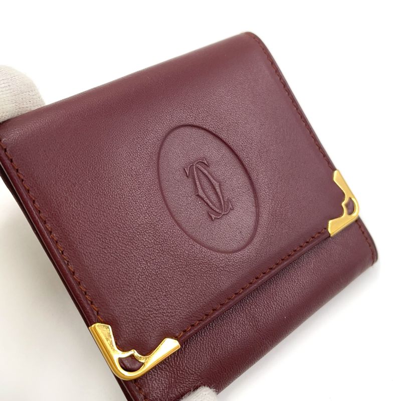 Cartier Must Line Leather Bordeaux Coin Case Gold
