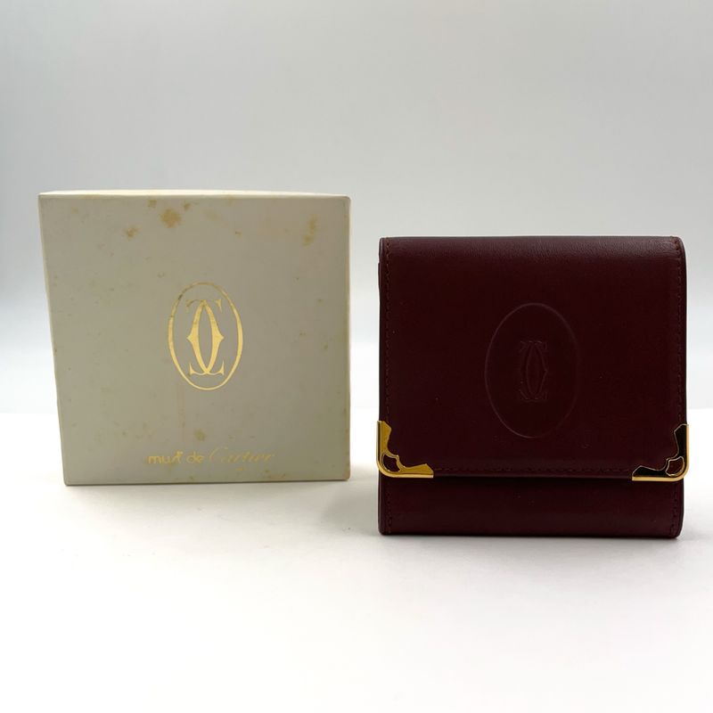 Cartier Must Line Leather Bordeaux Coin Case Gold