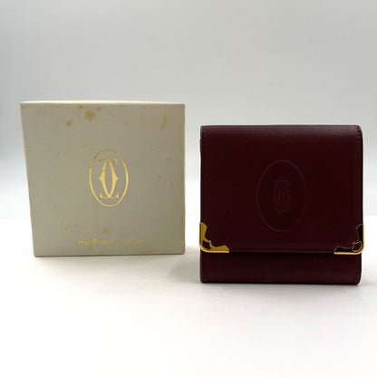 Cartier Must Line Leather Bordeaux Coin Case Gold