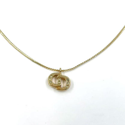 Christian Dior CD Logo Rhinestone GP Gold Necklace