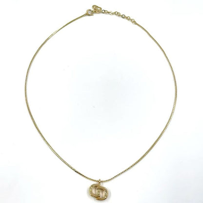 Christian Dior CD Logo Rhinestone GP Gold Necklace