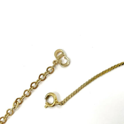 Christian Dior CD Logo Rhinestone GP Gold Necklace
