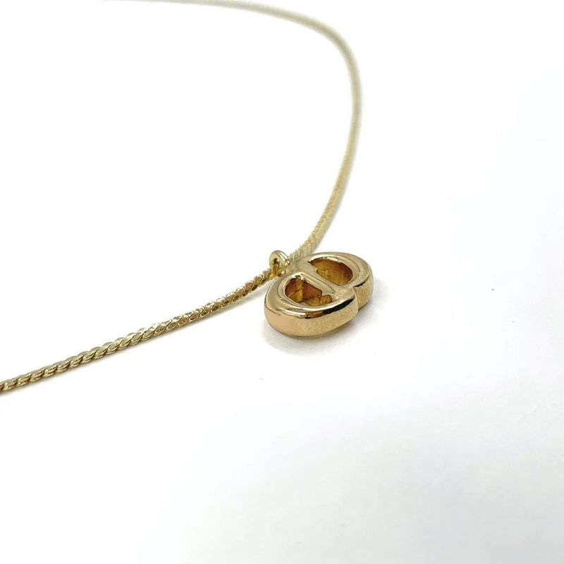 Christian Dior CD Logo Rhinestone GP Gold Necklace