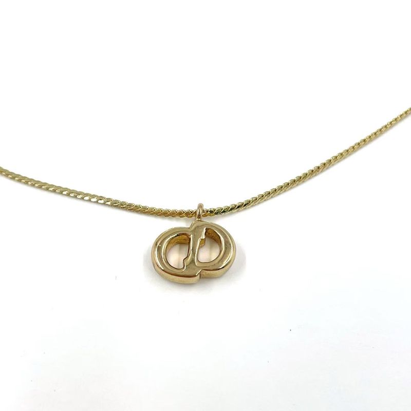 Christian Dior CD Logo Rhinestone GP Gold Necklace