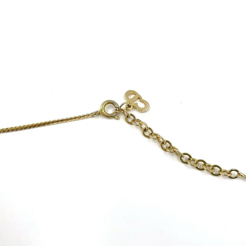 Christian Dior CD Logo Rhinestone GP Gold Necklace