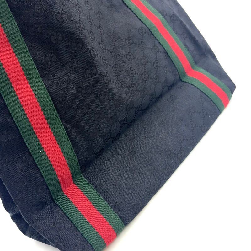 Gucci GG Canvas Sherry Line Canvas Green X Black X Red Tote Bag 189669