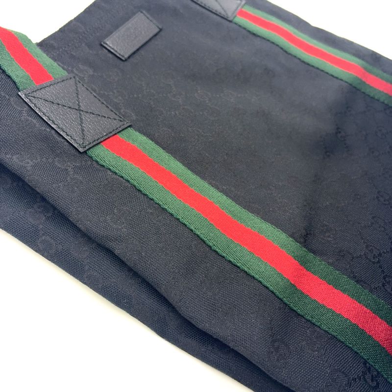 Gucci GG Canvas Sherry Line Canvas Green X Black X Red Tote Bag 189669