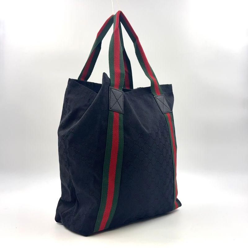 Gucci GG Canvas Sherry Line Canvas Green X Black X Red Tote Bag 189669
