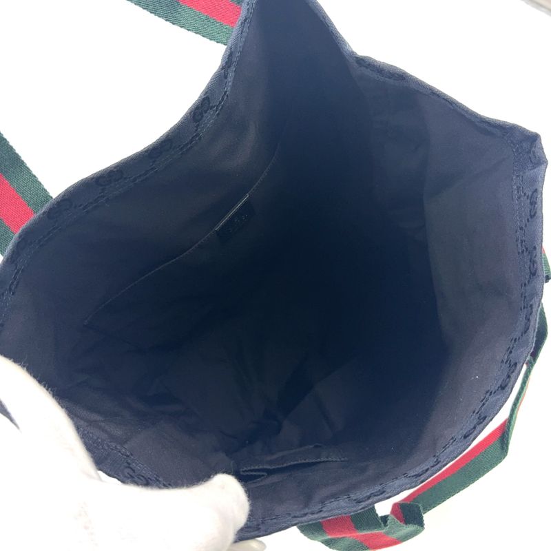 Gucci GG Canvas Sherry Line Canvas Green X Black X Red Tote Bag 189669