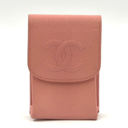 Chanel Coco-mark Cigarette Caviar Skin Pink Case Small Case Gold