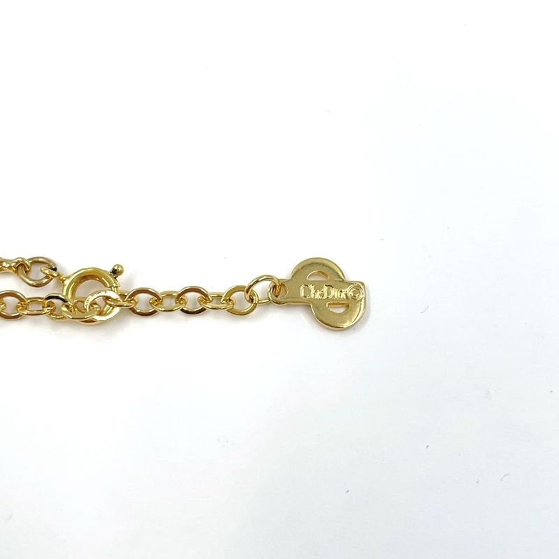 Christian Dior CD Logo Rhinestone GP Gold Necklace