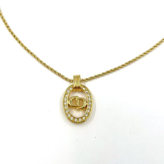 Christian Dior CD Logo Rhinestone GP Gold Necklace