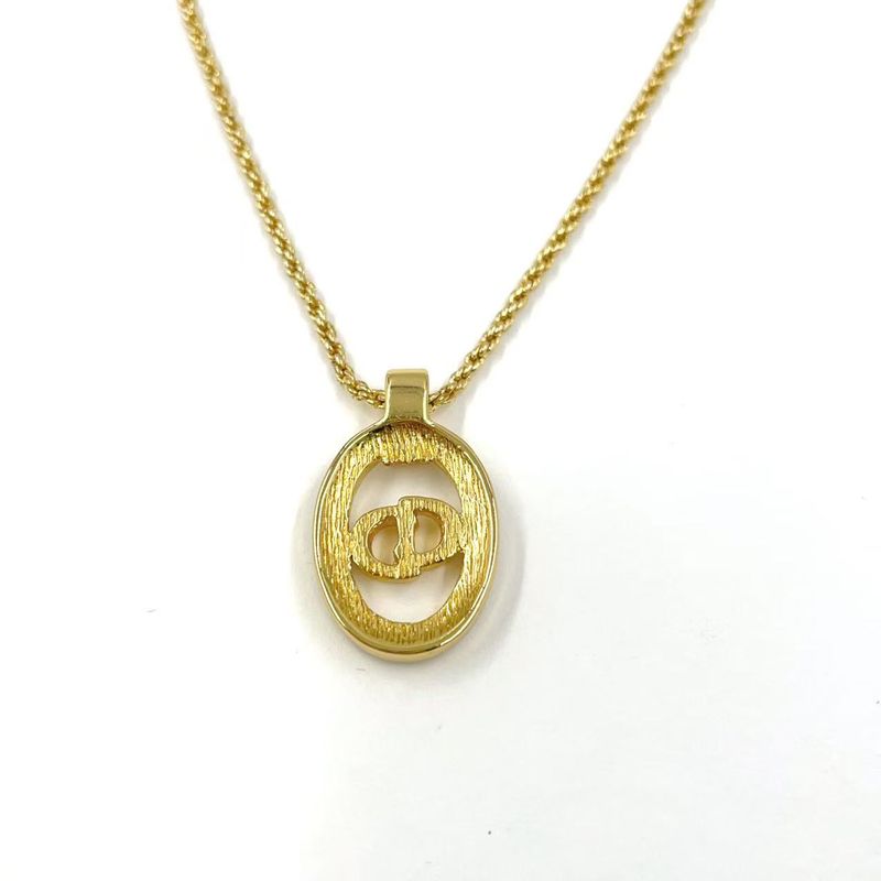 Christian Dior CD Logo Rhinestone GP Gold Necklace