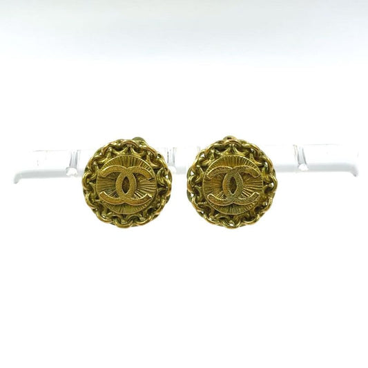 Chanel Coco Mark Chain Circle 95P GP Gold Earrings