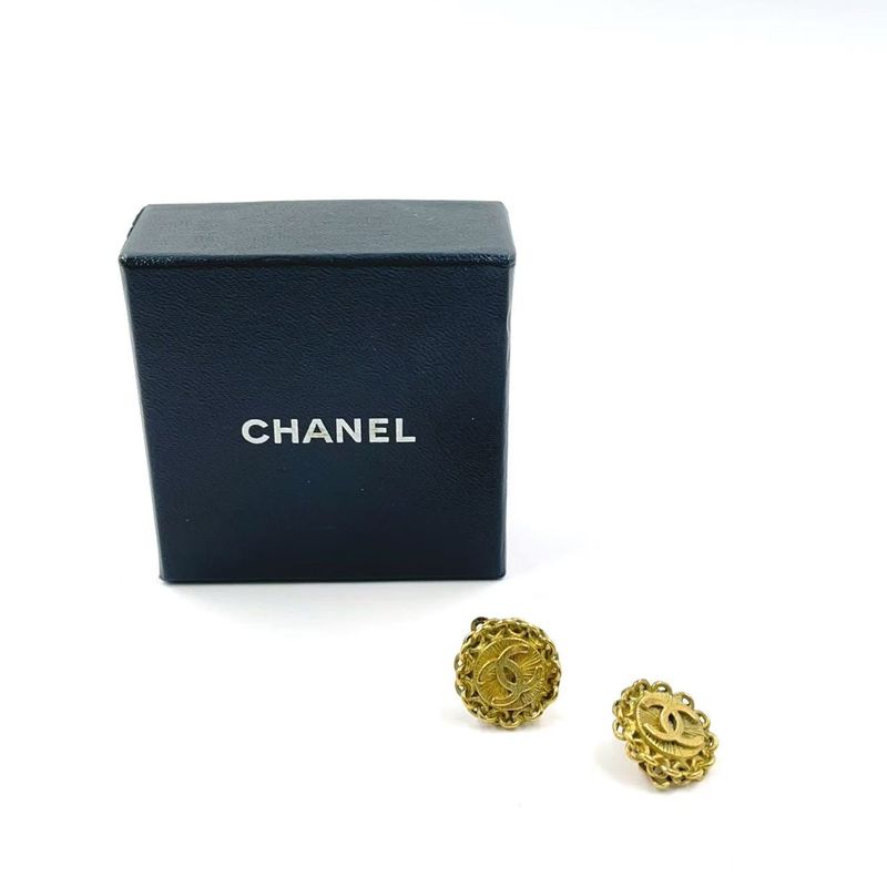 Chanel Coco Mark Chain Circle 95P GP Gold Earrings