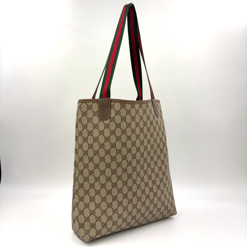 Gucci Old Gucci Sherry Line PVC Green And Beige And Red Tote Bag 002 123 6487