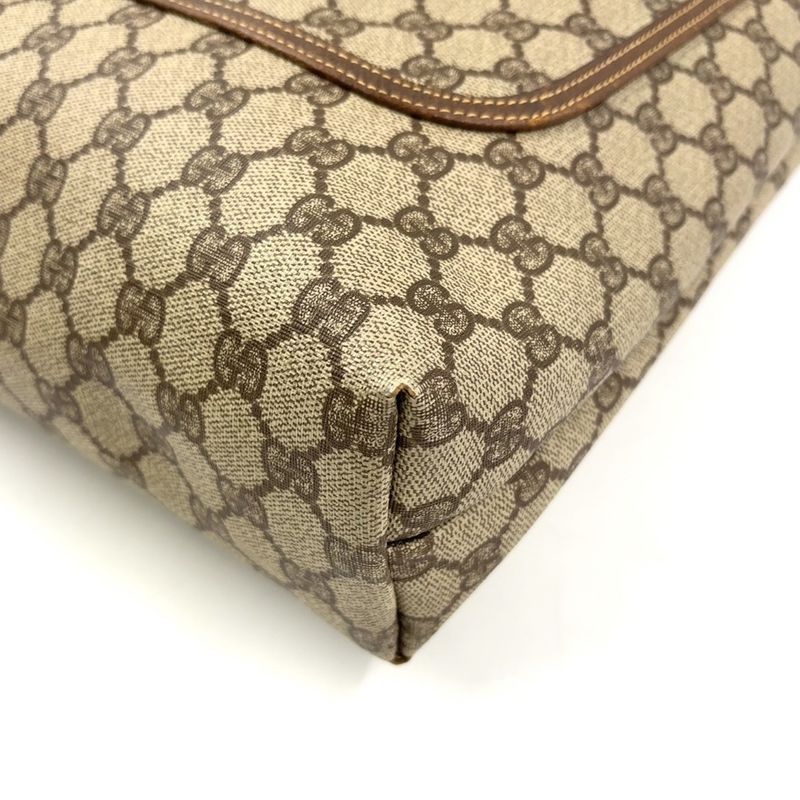 Gucci Old Gucci Sherry Line PVC Green And Beige And Red Tote Bag 002 123 6487