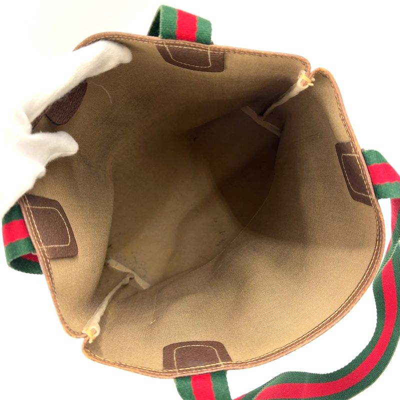 Gucci Old Gucci Sherry Line PVC Green And Beige And Red Tote Bag 002 123 6487