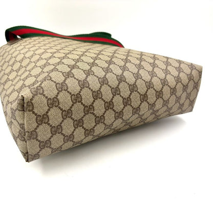 Gucci Old Gucci Sherry Line PVC Green And Beige And Red Tote Bag 002 123 6487