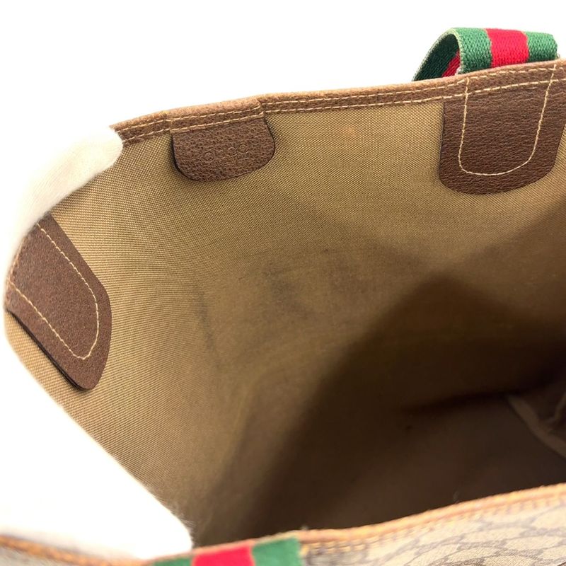 Gucci Old Gucci Sherry Line PVC Green And Beige And Red Tote Bag 002 123 6487