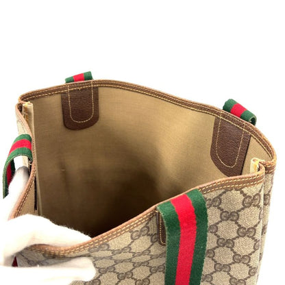 Gucci Old Gucci Sherry Line PVC Green And Beige And Red Tote Bag 002 123 6487