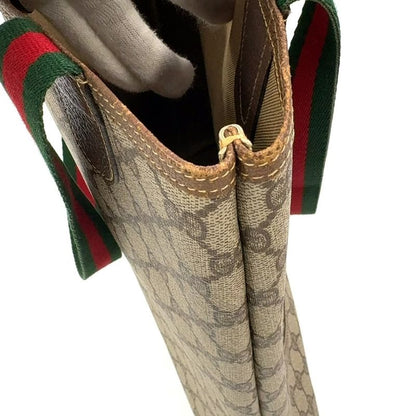 Gucci Old Gucci Sherry Line PVC Green And Beige And Red Tote Bag 002 123 6487