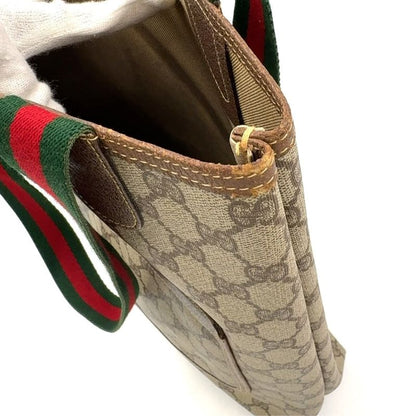 Gucci Old Gucci Sherry Line PVC Green And Beige And Red Tote Bag 002 123 6487