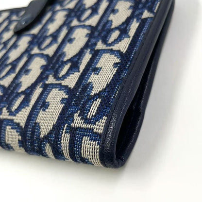 Christian Dior Trotter Fold Canvas Navy Wallet Gold