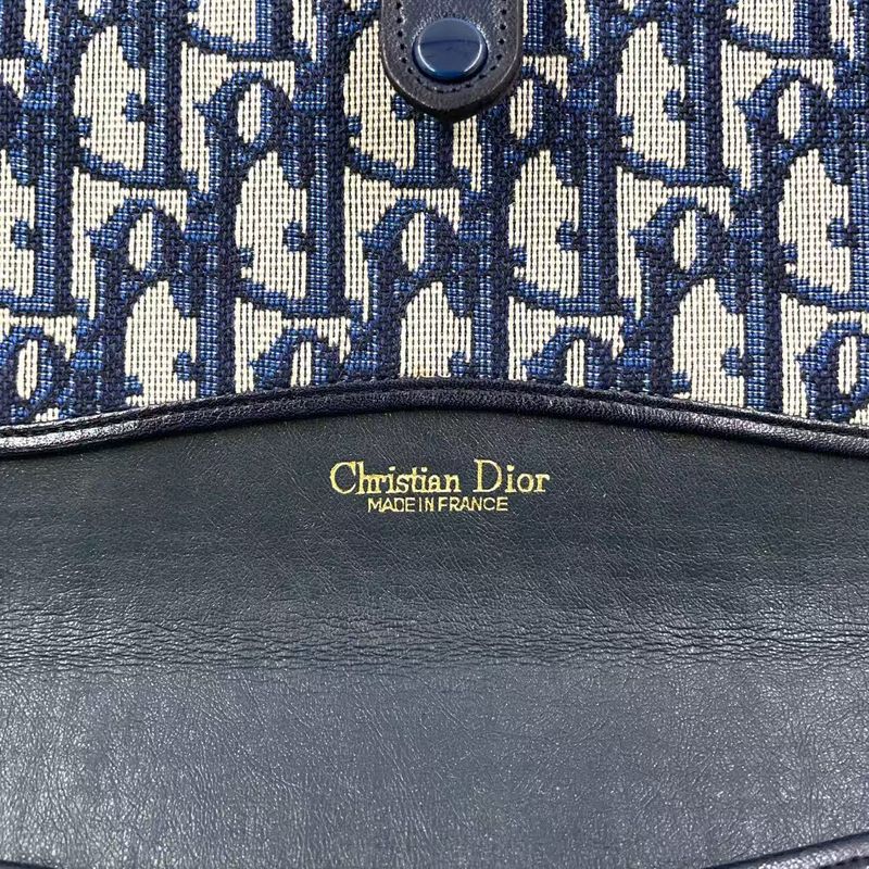 Christian Dior Trotter Fold Canvas Navy Wallet Gold