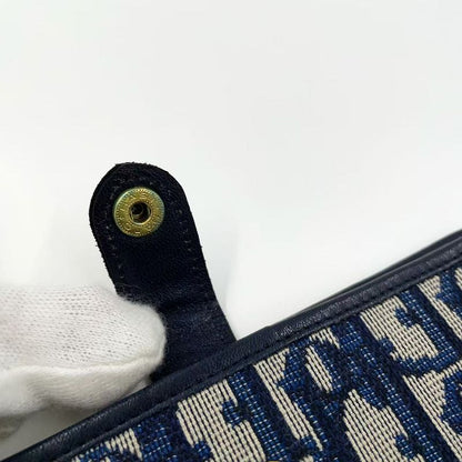 Christian Dior Trotter Fold Canvas Navy Wallet Gold