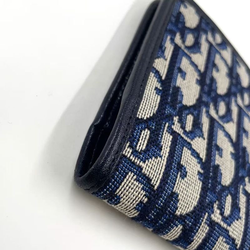 Christian Dior Trotter Fold Canvas Navy Wallet Gold