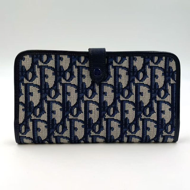 Christian Dior Trotter Fold Canvas Navy Wallet Gold