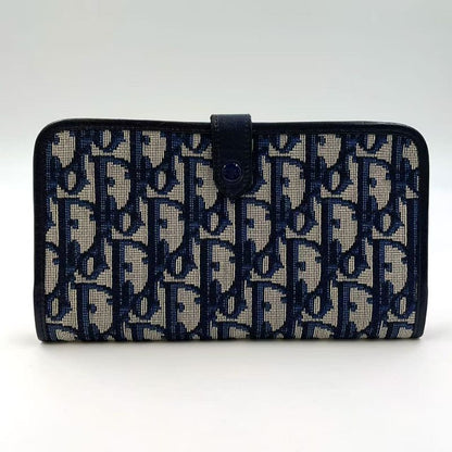 Christian Dior Trotter Fold Canvas Navy Wallet Gold