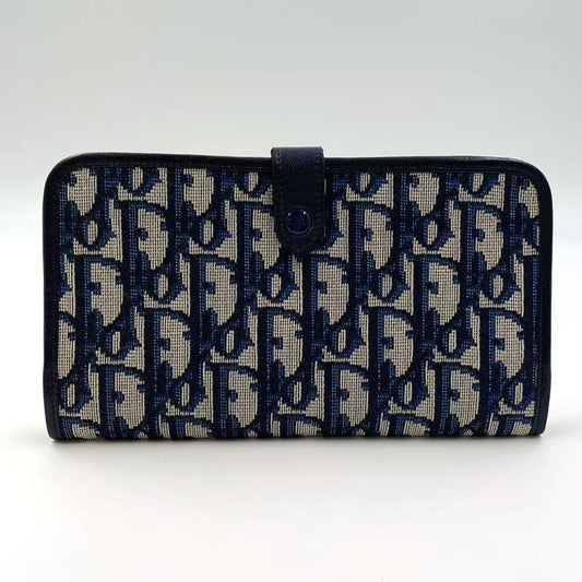 Christian Dior Trotter Fold Canvas Navy Wallet Gold