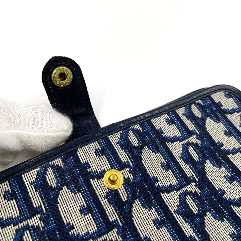 Christian Dior Trotter Fold Canvas Navy Wallet Gold