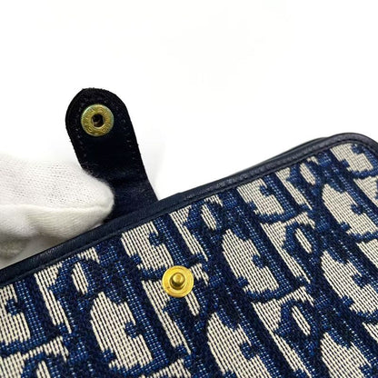 Christian Dior Trotter Fold Canvas Navy Wallet Gold